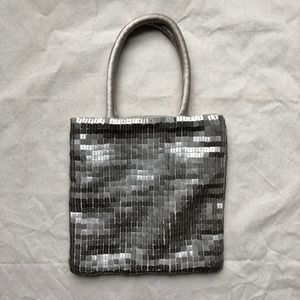 Silver Satin Minimal Disco Sequin Purse